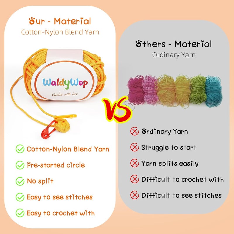 WaldyWop Beginner Crochet Kit for Kids: Wobbles Crocheting Starter Kits for Girls - Learn to Crochet Set w/Step-by-Step Video - Complete Knitting Kit, Easy Crochet Yarn, Birthday Gifts for Women - Image 3